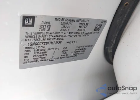 2015 Chevrolet Tahoe Ltz from USA, damaged, VIN 1GNSCCKC0FR123625